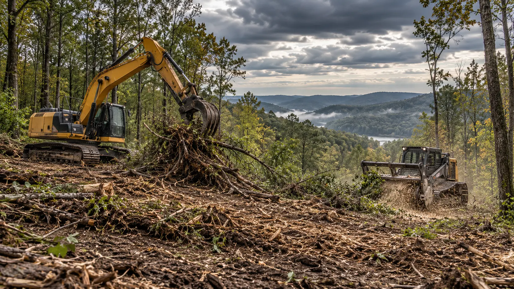 Forestry equipment clearing a rural property